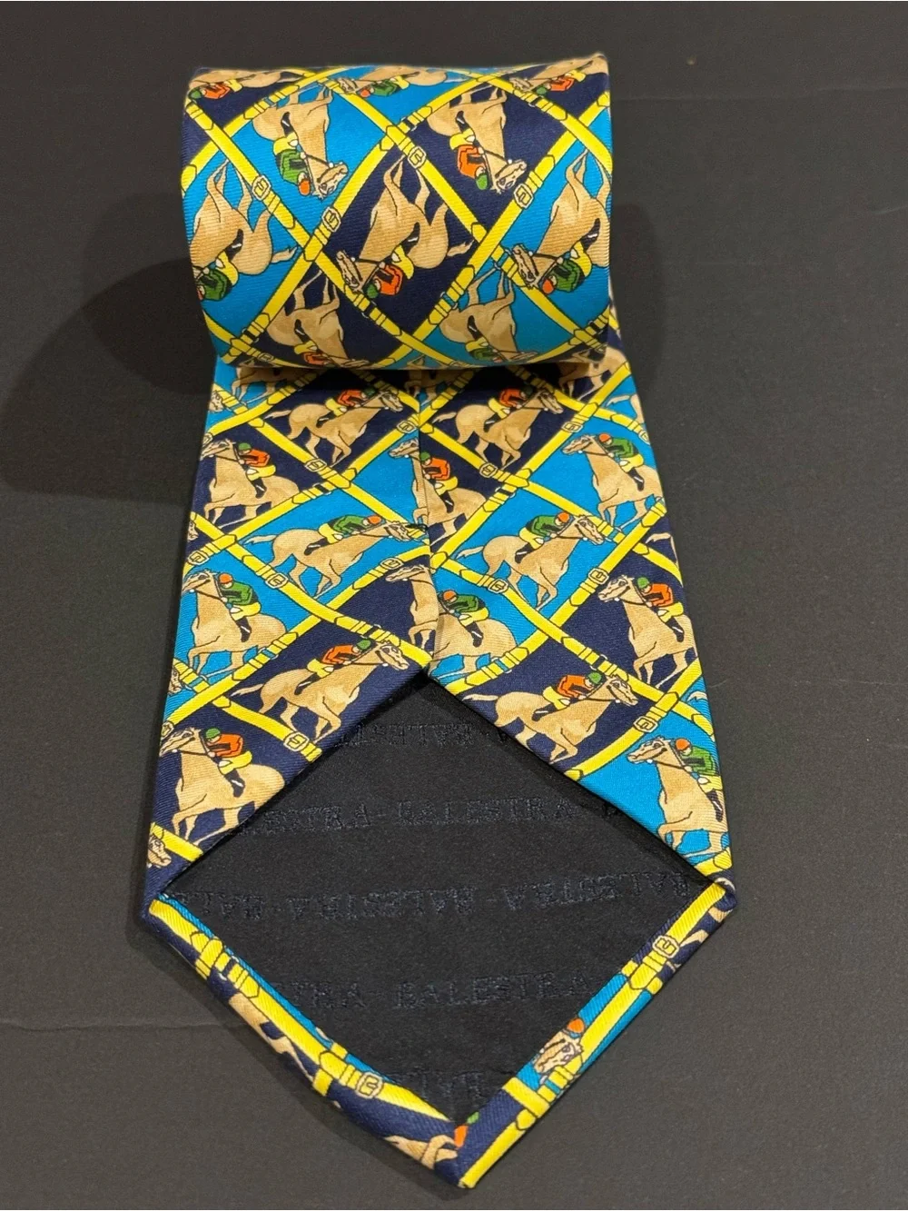 Renato Balestra Men's Equestrian Pattern Silk Tie Blue & Navy Made in Italy 🇮🇹
